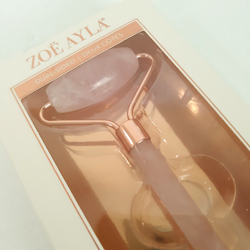 Zoe Ayla Dual Sided Rose Quartz Facial Roller Massager Rose Gold New in Box - 第 1/5 張圖片