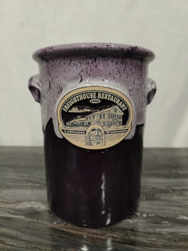 Deneen Pottery Wine Cooler FREIGHTHOUSE RESTAURANT 1880 LaCrosse WI 7" Tall