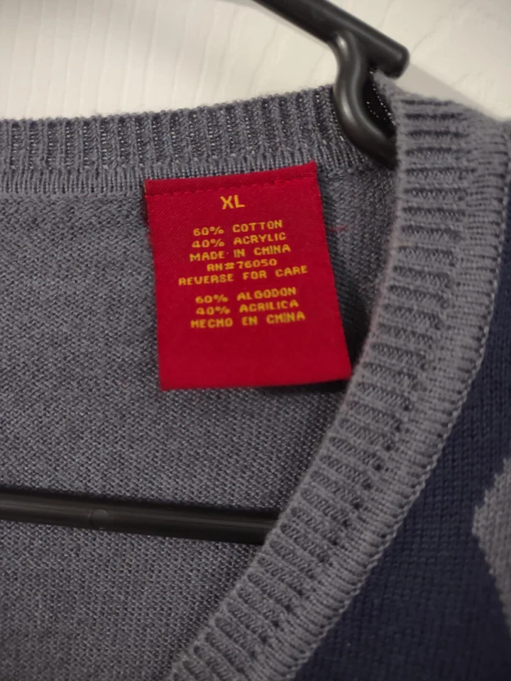 EZ's Haggar Argyle 毛衣背心男式灰色 X-大号 + 免费衬衫 H75 — 第 4/4 张图片