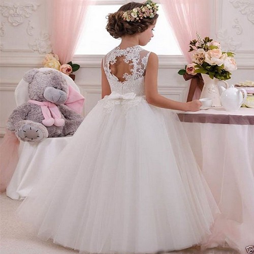 Kommunion Party Abschlussball Prinzessin Festzug Brautjungfer Hochzeit Blume Mädchen Kleid - Bild 1 von 5