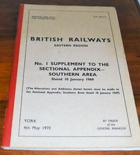 BR British Railways Eastern Region No 1 Supplement - Sectional Appendix May 1970