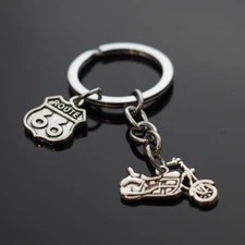 Motorcycle Key Chain Pendant Charm Route 66 Sign Classic Keychain Easy Rider