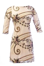 VON VONNI Women's London-C Brown Embroidered Elbow Sleeve Short Dress $285 NEW