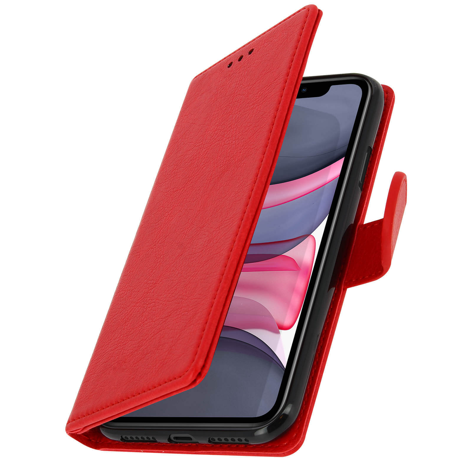 Flip wallet case, magnetic cover with stand for iPhone 11 – Red