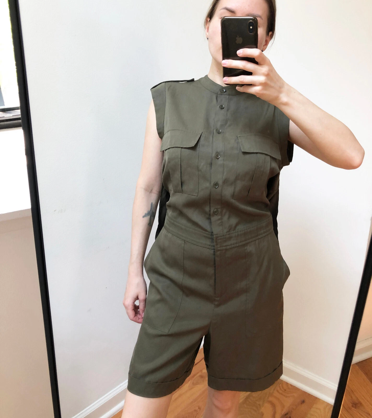 Olive green summer rompers, shorts military jumpsuit cz 6, casual safari overall