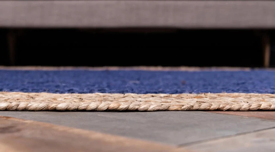 Rug Jute Beige Border Handmade Braided Living Room Kitchen Farmhouse Floor Rug - Image 4 of 4