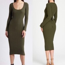 WAYF Olive Green Ribbed Knit Dress