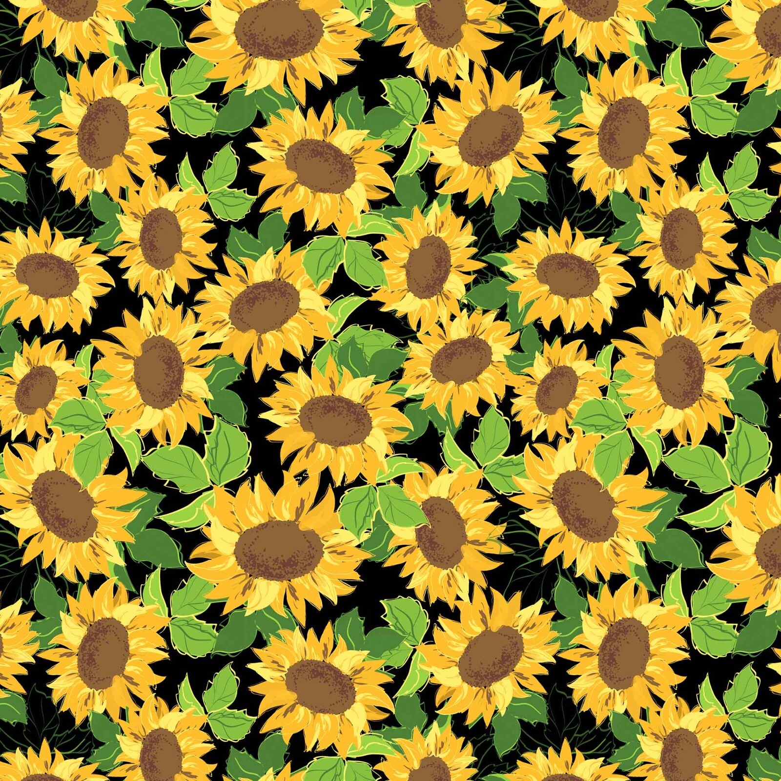 Sunflower Textiles David Textiles 1/2 Yard 100% Cotton Hand Painted Sunflowers Precut ...