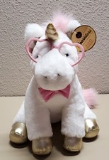 FAO Schwarz Sparkles White Unicorn With Pink Heart Glasses  Bow Tie 13" Plush
