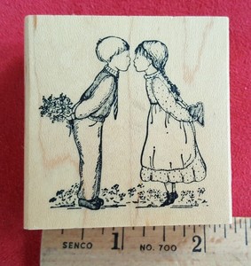 Details About Rubber Stamp Delafield H749 Boy Girl Kissing Love Country Flowers Retired New