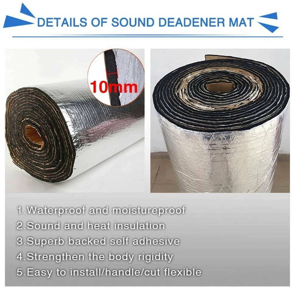 Alfombrilla amortiguadora de sonido para capó de techo de auto cortafuegos aislamiento térmico 3/8" Foto 2 de 4