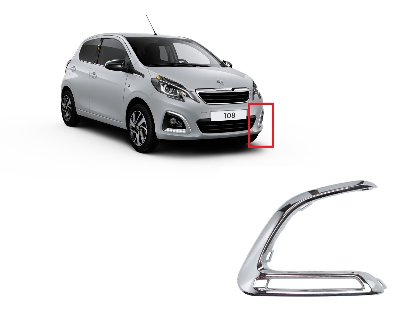Enjoliveur pare-chocs gauche Peugeot 108 chrome brillant ABS antichoc