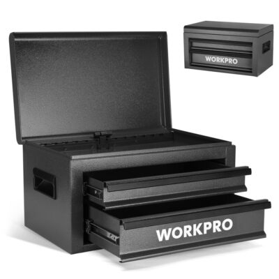 #ad WORKPRO 15quot; Tool Box Metal Tool Box w 2 Drawer 1 Top Storage Heavy Duty Tool Box $76.99
