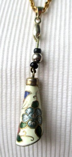 Ancien Collier chaine couleur or pendentif émail cloisonné bijou vintage 2325 - Picture 2 of 3