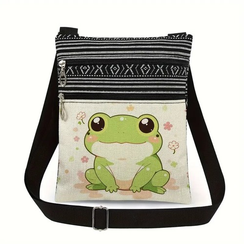 Bag Crossbody Frog Print Shoulder Bag Double Zippered Portable "Free Cardholder" - Picture 9 of 12