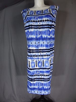 Tahari Sleeveless Blue Multi Printed Dress Plus Size 22W