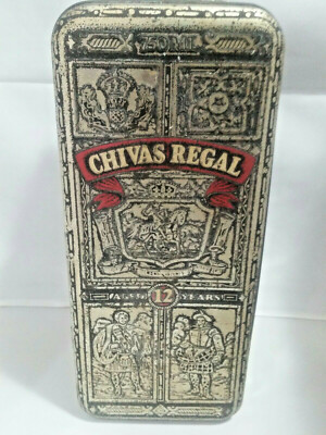 1980's Chivas Regal 12 year Scotch collectible art tin-cask style