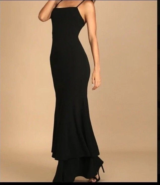 Lulu s Dress Black Tier and There Tiered Trumpet Hem Maxi Dress