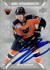 Zayde Wisdom Signed 2020-21 Upper Deck AHL Standouts card Philadelphia Flyers