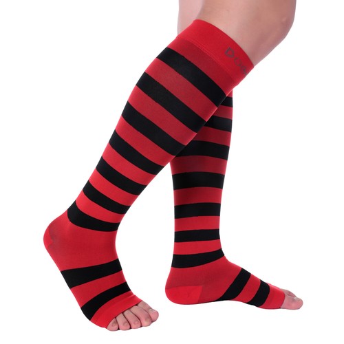 Doc Miller Open Toe Socks Compression 15-20 mmHg Recovery Varicose Veins RED/BLK - Picture 8 of 9