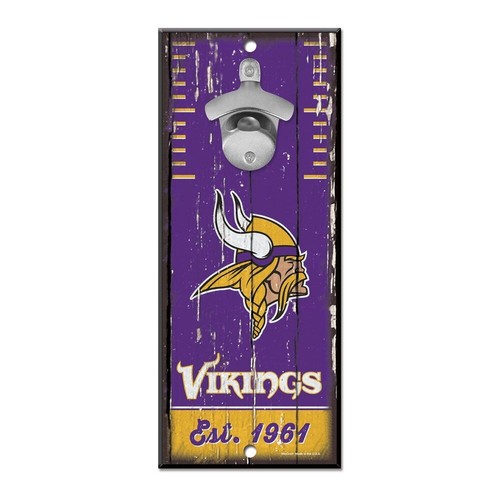 Minnesota Vikings Distressed Bottle Opener Wall Sign 5" X 11" Hardboard