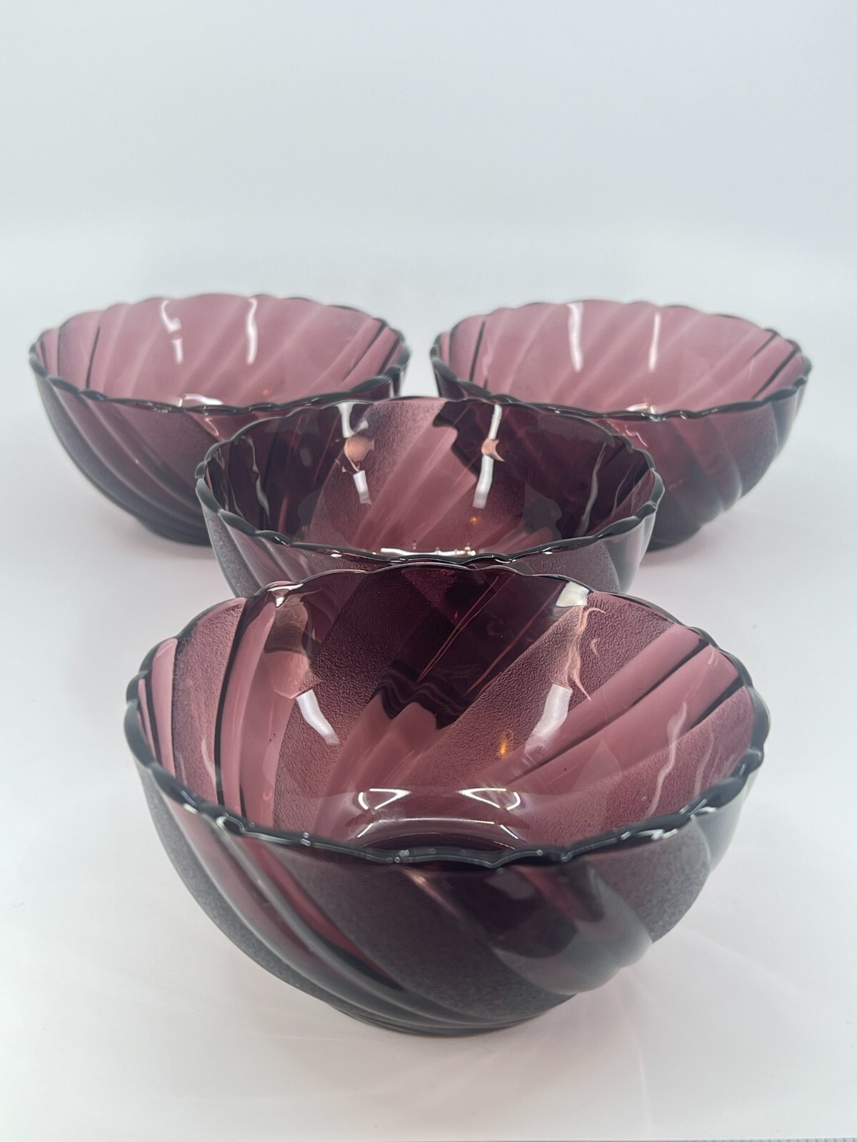 4 Vintage Duralex Amethyst Swirl France Bormioli Rocco French MCM Bowls 4.5"D