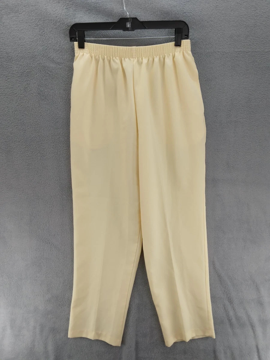 BonWorth Pull On Pants Women Sz M Petite Pale Yellow Polyester Straight Leg