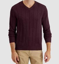 Club Room Men's Drop-Needle V-Neck Cotton Sweater COLOR RED PLUM SIZE XXL NEW