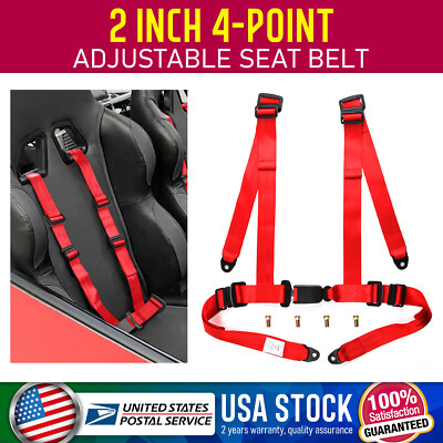1X UNIVERSAL Red 4 POINT BUCKLE RACING SEAT BELT HARNESS 2INCH For 4x4、RZR