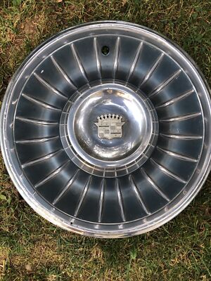1961-64 CADILLAC WHEEL COVERS HUB CAPS 15” SET OF 6 BLUE INTERIOR