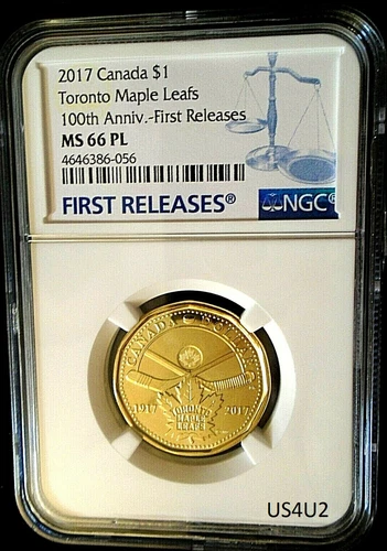 2017 CANADA 100TH ANNIV $1 TORONTO MAPLE LEAFS NGC MS66 PL DOLLAR LOONIE FR