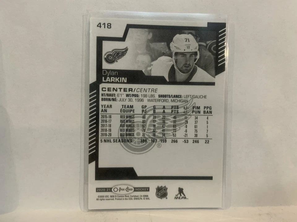 #418 Dylan Larkin Detroit Red Wings 2020-21 O-PEE-CHEE Hockey Card MV - Image 2 of 2