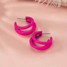 New Pink 3-layer Hoop Earrings Elegant Minimalist Style Jewelry