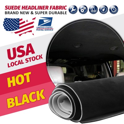 Black Car Ceiling Fabric Repair Kit Headliner Material with Foam Backing 59''X59''