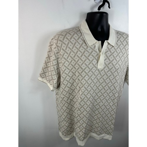 Abercrombie & Fitch Mens Knit Polo Shirt Short Sleeve Preppy Sz Large Cream Tan - Picture 8 of 11