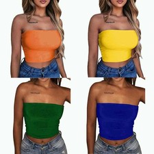 Women Blouse Strapless Bandeau Crop Tops Shirt Off Shoulder Elastic Tube Top Bra