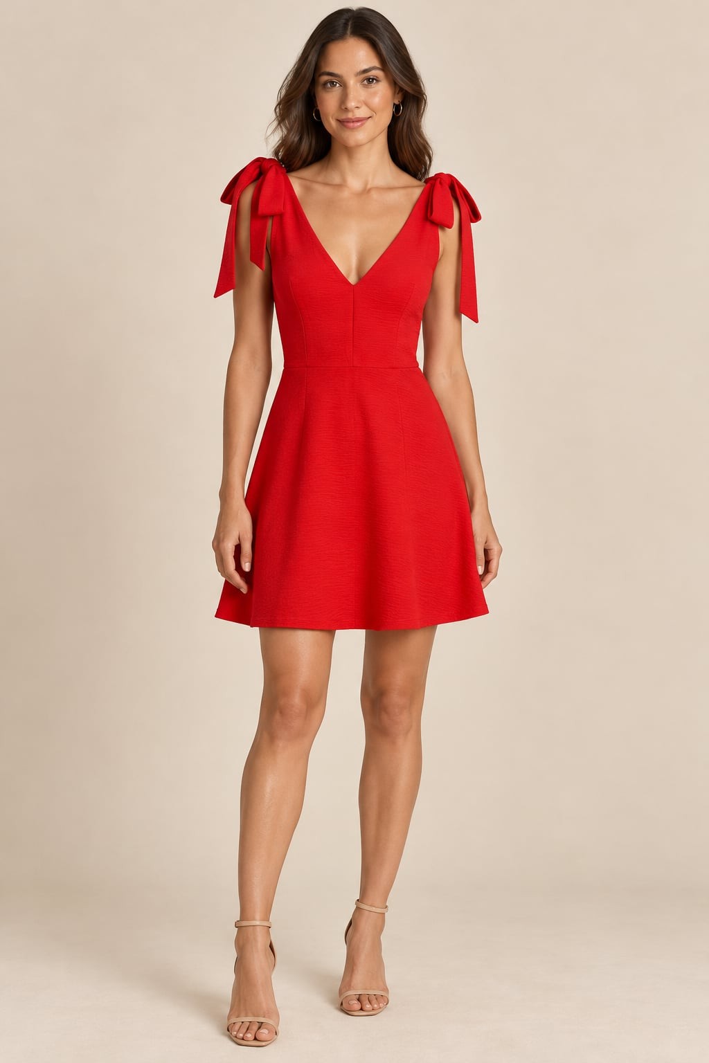 Altar’d State Red Bow Shoulder Dress Medium V-Neck A-Line Party Dress