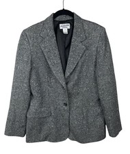 Pendleton Blazer Womens 12 Gray Wool Tweed Flecked Lined Classic Work Jacket
