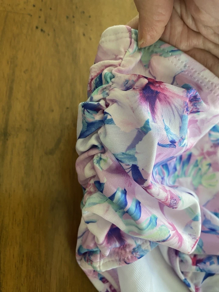 🆕 Nicole Miller High Waisted Floral Bikini Bottom in Pinkish Purple & Blue Sz L - Image 4 of 4