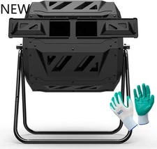 Compost Tumbler Bin Composter Dual Chamber 43 Gallon, Black..