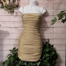 House of CB Ella Ruche Gold Mini Dress XS