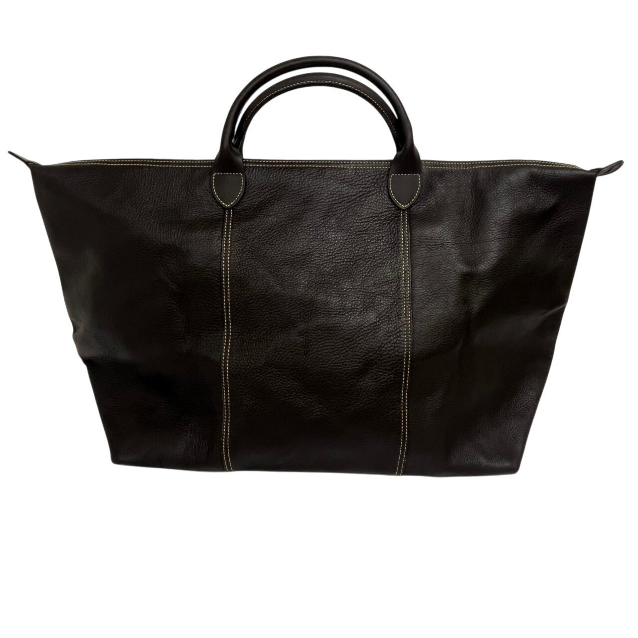 LONGCHAMP Leather Brown Handbag Zip Top Double Handles RS0980 Auth