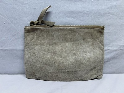 Monserat De Lucca Metallic Textured Suede Leather Zipper Pouch Braided Tassel