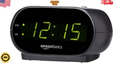 Small Digital Oval Alarm Clock LED Display Nightlight Battery Backup Black