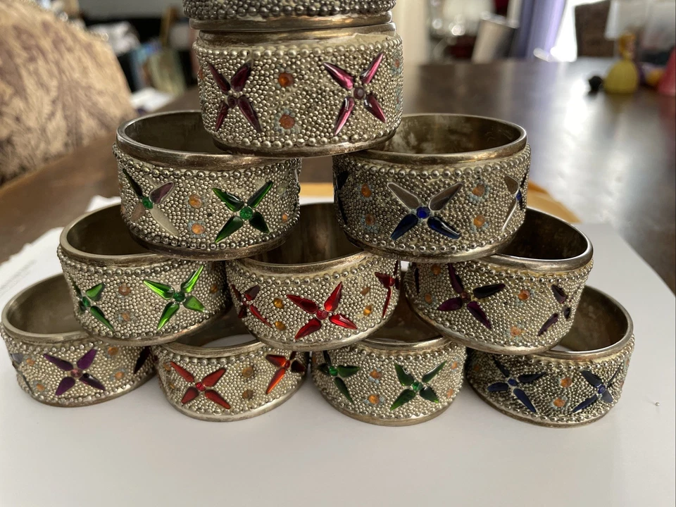 Juego de 11 servilleteros enchapados en plata exclusivos Pier 1 de colección Foto 2 de 4