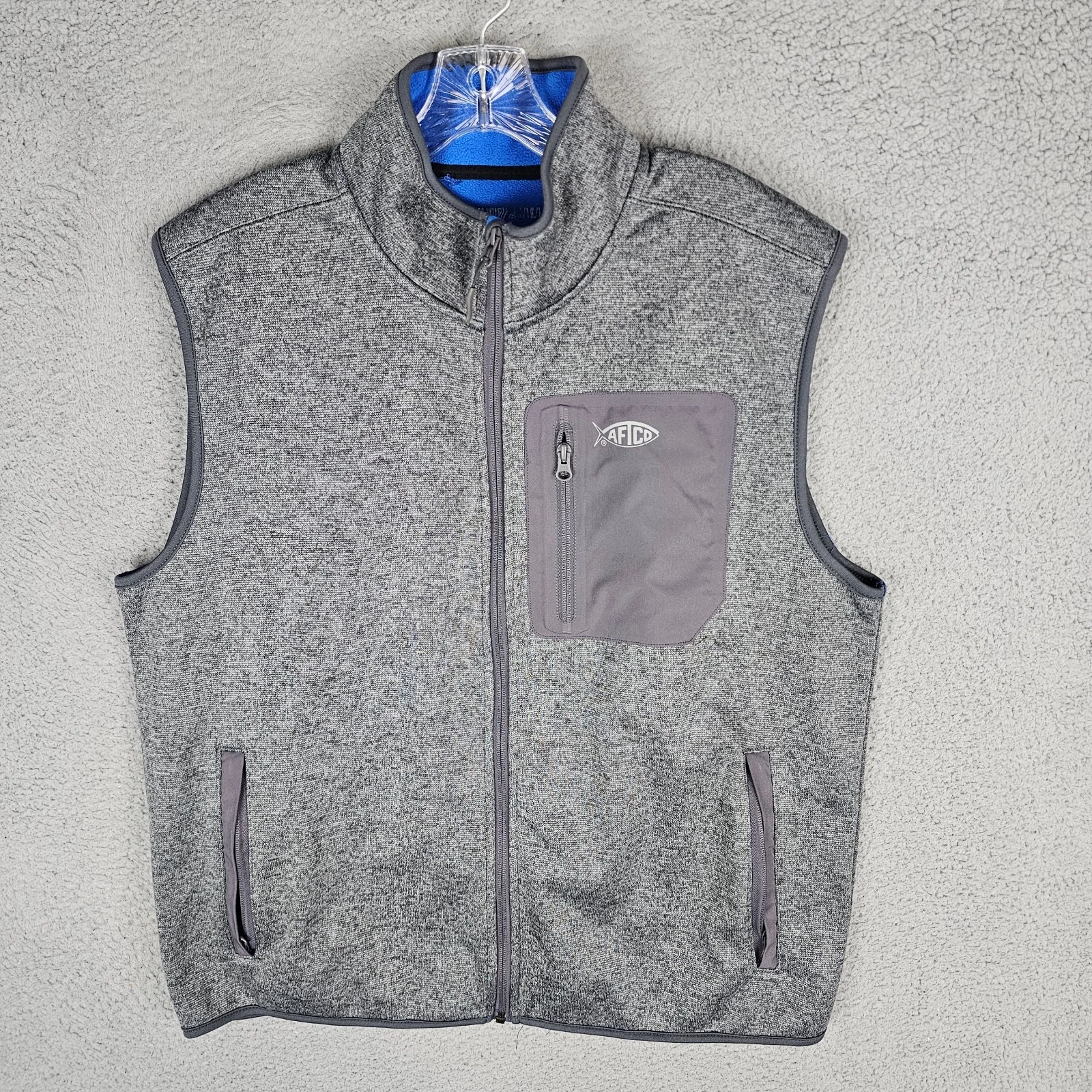 AFTCO AF Tech Fishing Vest Mens Large Heather Fleece Lined Full Zip