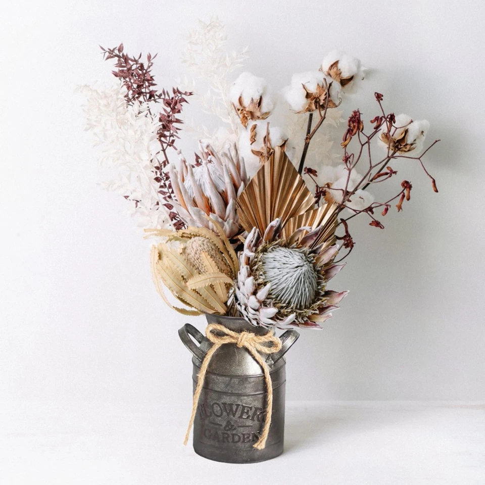 Retro Milk Can Vase Flower Bucket Pot Shabby Chic Galvanized Iron Rustic Flower