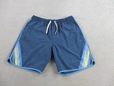 Fair Harbor Shorts Men Lg Blue Yellow Striped Print Drawstring Swim Trunks Lined