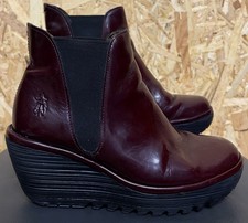 Ladies Fly London Patent Leather Wedge Ankle Boots. Uk3 Eu36. Red.Pull On.LOVELY