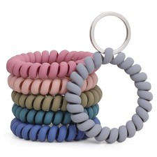 6 Pcs Stretchable Wristlet Keychain Spiral Coil Wristband for Keys ID Badge Pack